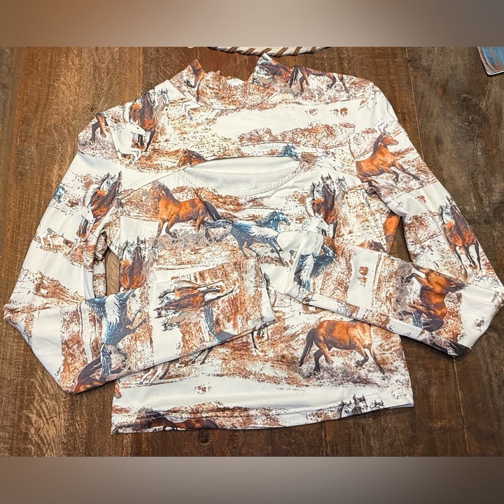 Equestrian Print Long Sleeve Top
